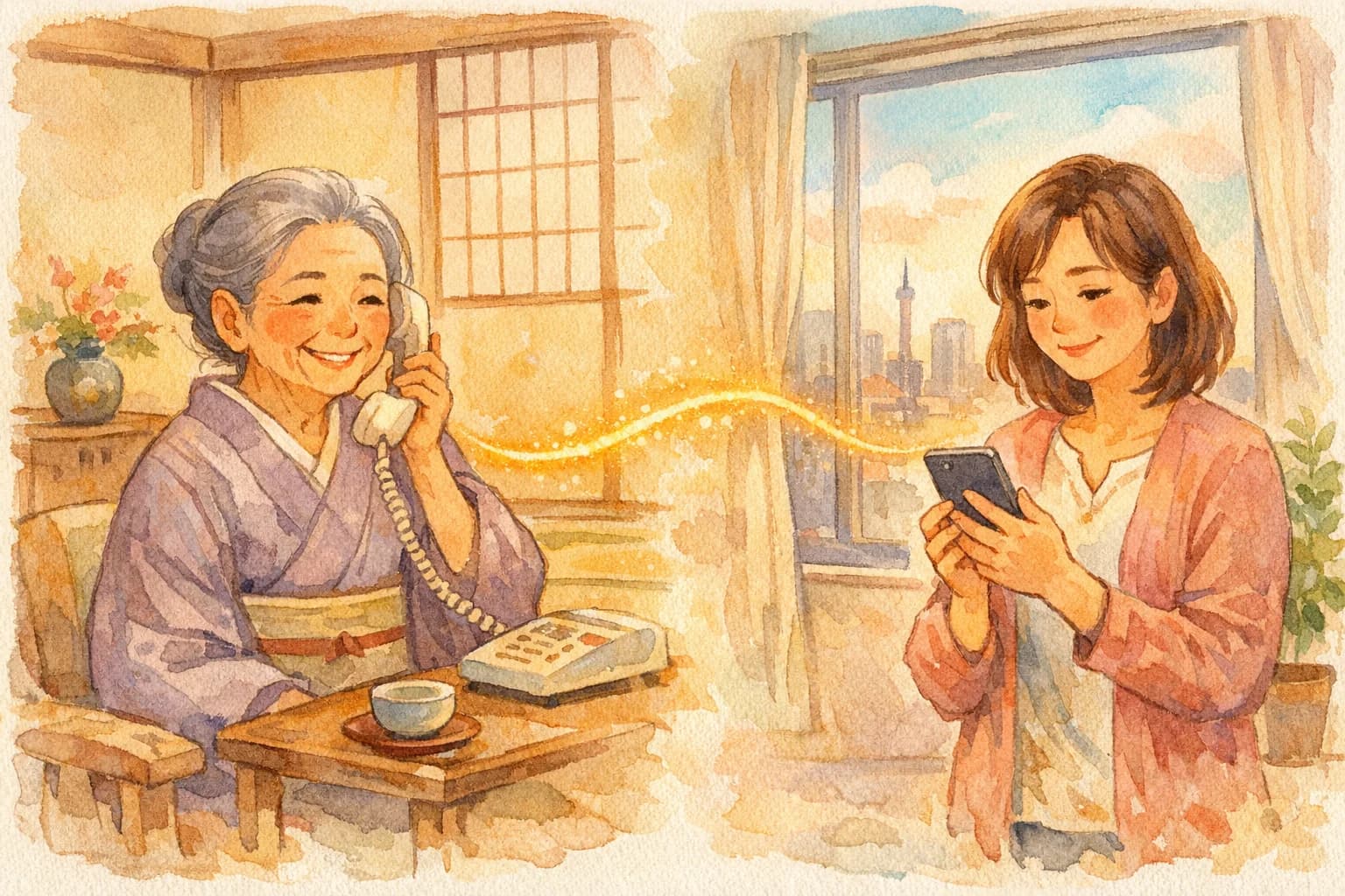 電話で繋がる母と娘